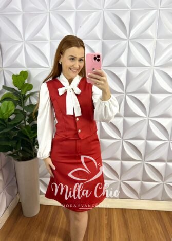 Conjunto Alfaiataria Com Colete e Botões Dourados Carolina - Terra Cota - Milla Chic