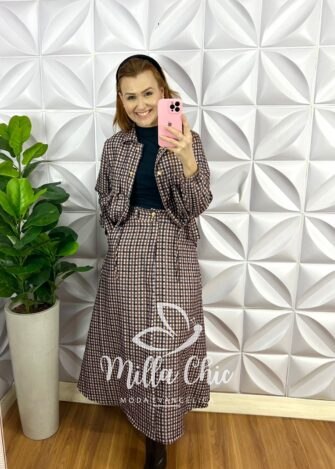 Conjunto Alfaiataria Três Peças Estampado Jessica - Xadrez - Milla Chic