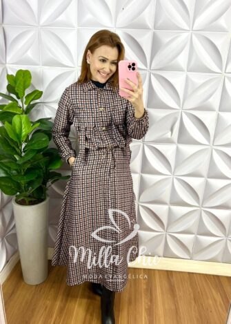 Conjunto Alfaiataria Três Peças Estampado Jessica - Xadrez - Milla Chic