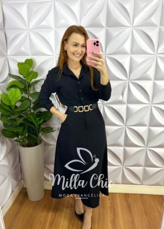 Conjunto Dunna Com Camisa E Saia Mídi Verona - Preto - Milla Chic