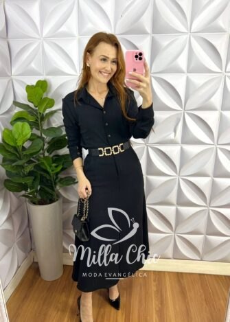 Conjunto Dunna Com Camisa E Saia Mídi Verona - Preto - Milla Chic