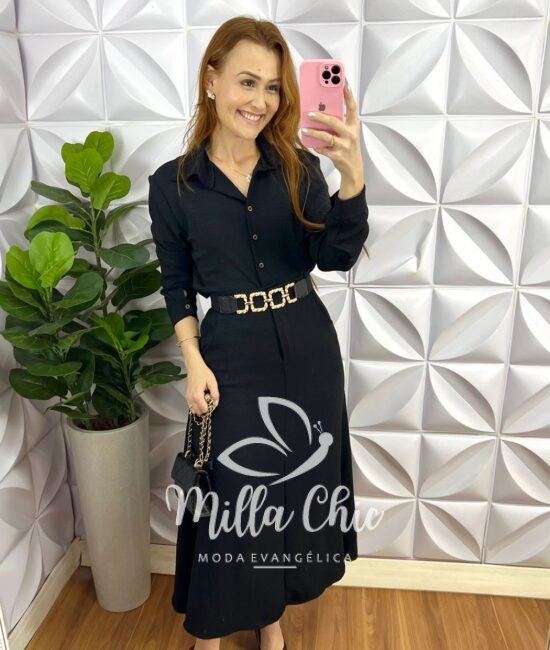 Conjunto Dunna Com Camisa E Saia Mídi Verona - Preto - Milla Chic