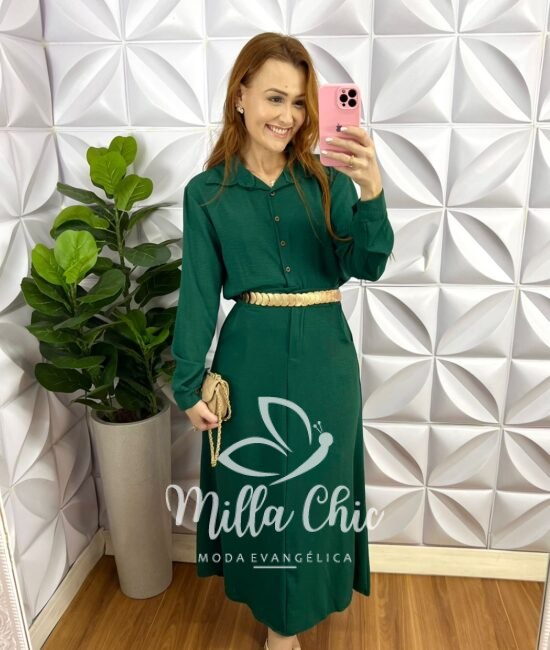 Conjunto Dunna Com Camisa E Saia Mídi Verona - Verde - Milla Chic