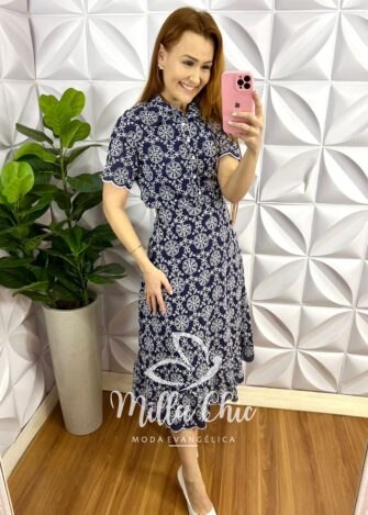 Milla Chic - millachic com br conjunto lesie algodao camisa e saia midi lisboa azul com branco 3 Conjunto Lesie Algodão Camisa e Saia Mídi Lisboa - Azul Com Branco - Milla Chic