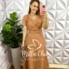 Conjunto Linho Com Detalhe Em Viés Mídi kelita - Capuchino - Milla Chic