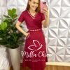 Conjunto Linho Com Detalhe Em Viés Mídi kelita - Cherry - Milla Chic