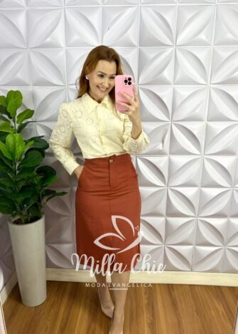 Conjunto Linhocel Blazer E Saia Reta Jessie - Terra Cota - Milla Chic