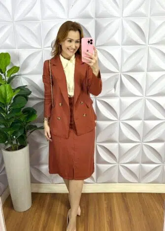 Conjunto Linhocel Blazer E Saia Reta Jessie - Terra Cota - Milla Chic