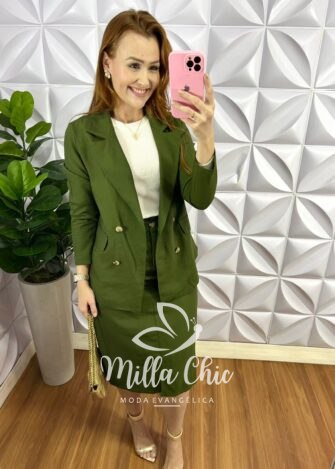 Milla Chic - millachic com br conjunto linhocel blazer e saia reta jessie verde 3 Conjunto Linhocel Blazer E Saia Reta Jessie - Verde - Milla Chic