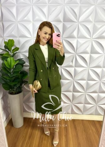 Conjunto Linhocel Blazer E Saia Reta Jessie - Verde - Milla Chic