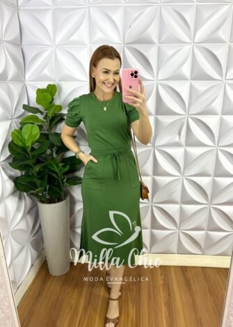 Conjunto Tecido Moletinho Manga Princesa Saia Mídi Melissa - Verde - Milla Chic