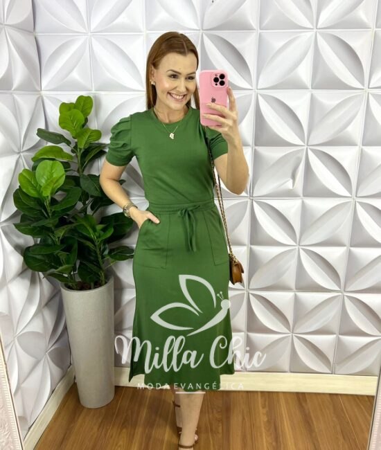 Conjunto Tecido Moletinho Manga Princesa Saia Mídi Melissa - Verde - Milla Chic