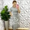Conjunto Tecido Moletinho Manga Princesa Saia Mídi Melissa - Cinza - Milla Chic