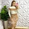 Milla Chic - millachic com br conjunto trico manga longa saia midi graciela areia e branco Conjunto Trico Manga Longa Saia Mídi Graciela - Areia e Branco - Milla Chic