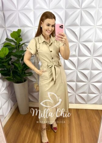 Milla Chic - millachic com br conjunto tricoline de algodao com camisa e saia midi paula areia 2 Conjunto Tricoline De Algodão Com Camisa E Saia Mídi Paula - Areia - Milla Chic