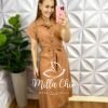 Conjunto Tricoline De Algodão Com Camisa E Saia Mídi Paula - Capuchino - Milla Chic