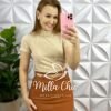 Saia Sarja Com Elastano Mídi Fenda Frontal Cristina - Caramelo - Milla Chic