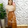 Saia Envelope De Couro Mídi Liriane - Caramelo - Milla Chic