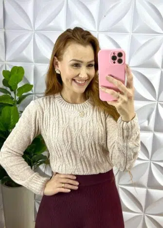 Saia Tricô Com Elástico Na Cintura Natalie - Cherry - Milla Chic