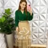 Saia Tule De Poá Mídi Com Babadinhos Ariele - Areia - Milla Chic