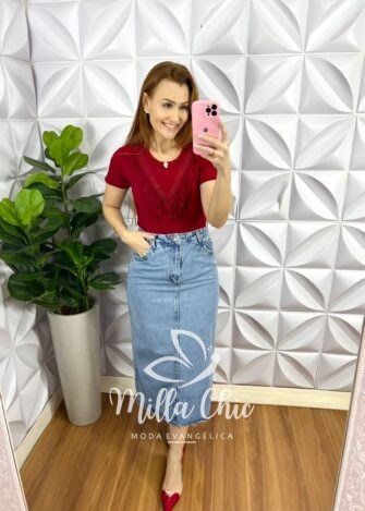 Tshirt Malha Com Detalhe de Babado Terezinha - Vermelha - Milla Chic