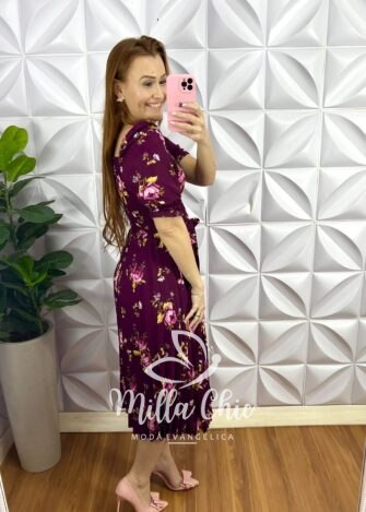 Vestido Alfaiataria Saia Plissada Manga Princesa Mariana - Cherry - Milla Chic