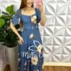 Vestido Chiffon Floral Mídi Com Marias Liana - Azul - Milla Chic