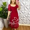 Vestido Chiffon Mídi Com Botões Encapados e Marias Évora - Vermelho - Milla Chic