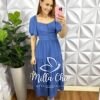 Vestido Chiffon Mídi Com Botões Encapados e Marias Évora - Azul - Milla Chic