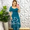 Vestido Chiffon Mídi Com Botões Encapados e Marias Évora - Verde - Milla Chic
