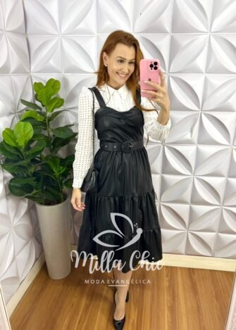 Vestido Couro Mídi Com Bojo Tatiane - Preto - Milla Chic