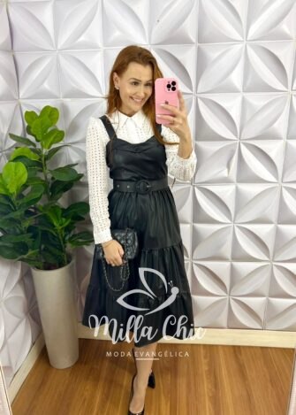 Vestido Couro Mídi Com Bojo Tatiane - Preto - Milla Chic