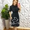 Vestido Crepinho Poá Com Saia Plissada Aurora - Preto - Milla Chic