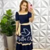 Vestido Dunna Mídi Com Marias e Cinto Bicolor Marcela - Azul - Milla Chic