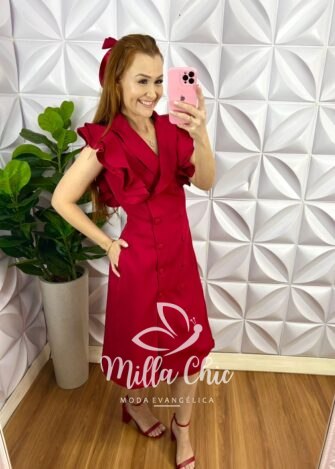 Milla Chic - millachic com br vestido estilo sobretudo alfaiataria botao encapado cecilia vermelho 2 Vestido Estilo Sobretudo Alfaiataria Botão Encapado Cecília - Vermelho - Milla Chic
