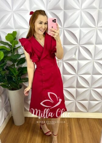 Milla Chic - millachic com br vestido estilo sobretudo alfaiataria botao encapado cecilia vermelho 3 Vestido Estilo Sobretudo Alfaiataria Botão Encapado Cecília - Vermelho - Milla Chic