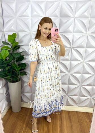 Milla Chic - millachic com br vestido laise 100 algodao todo bordado kelly verde copia 1 Vestido Laíse 100% Algodão Todo Bordado Kelly - Azul - Milla Chic