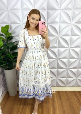 Vestido Laíse 100% Algodão Todo Bordado Kelly - Azul - Milla Chic