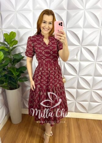 Vestido Laise de Algodão Mídi Laura - Cherry - Milla Chic