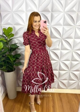 Vestido Laise de Algodão Mídi Laura - Cherry - Milla Chic