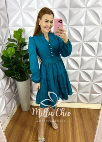 Milla Chic - millachic com br vestido lasie algodao mangas longa botoes de perolas catarina cherry copia 3 Vestido Lasie Algodão Mangas Longa Botões De Perolas Catarina - Verde - Milla Chic