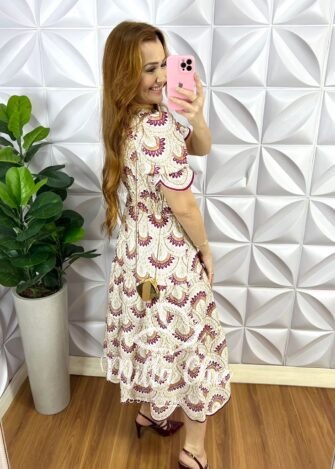 Milla Chic - millachic com br vestido lasie algodao mangas princesa bicolor krystal Vestido Laise Algodão Mangas Princesa Bicolor Krystal - Cherry - Milla Chic