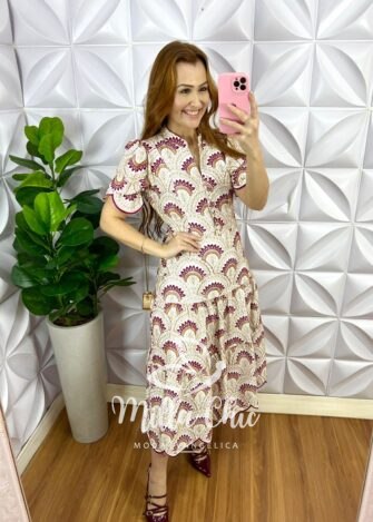 Vestido Laise Algodão Mangas Princesa Bicolor Krystal - Cherry - Milla Chic