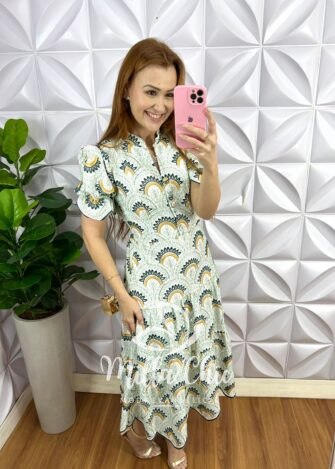 Milla Chic - millachic com br vestido lasie algodao mangas princesa bicolor krystal verde Vestido Laise Algodão Mangas Princesa Bicolor Krystal - Verde - Milla Chic