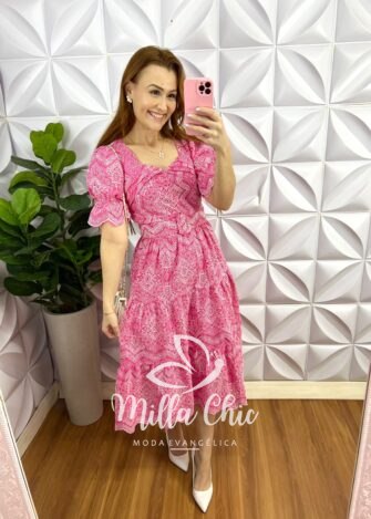 Vestido Lasie de Algodão com Cinto Encapado Emily - Rosa - Milla Chic