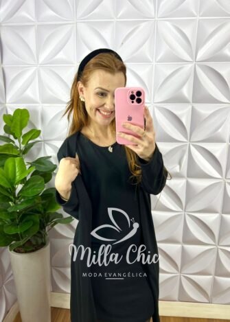 Vestido Lãzinha Tubinho Com Cardigã Greta - Preto - Milla Chic