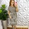 Vestido Malha Listrado Com Cinto Faixa Franciele - Marrom - Milla Chic