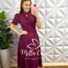 Vestido No Tricoline Mídi Com Botões Encapados Nivea - Cereja - Milla Chic