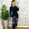 Vestido Tricot Mouse Justo Com Fenda Longo Giovany - Preto - Milla Chic