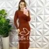 Vestido Tricot Mouse Justo Com Fenda Longo Giovany - Rose - Milla Chic